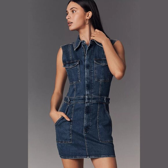 NEW Good American Sizes M, L Fit For Success Sleeveless Denim Mini Dress Indigo - Picture 3 of 4